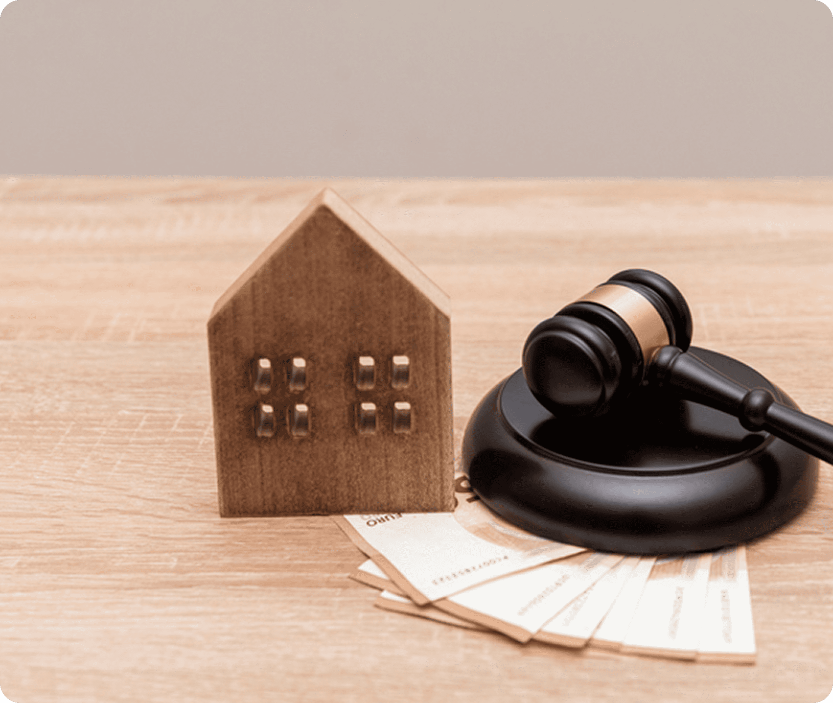 Real estate legal documents and gavel